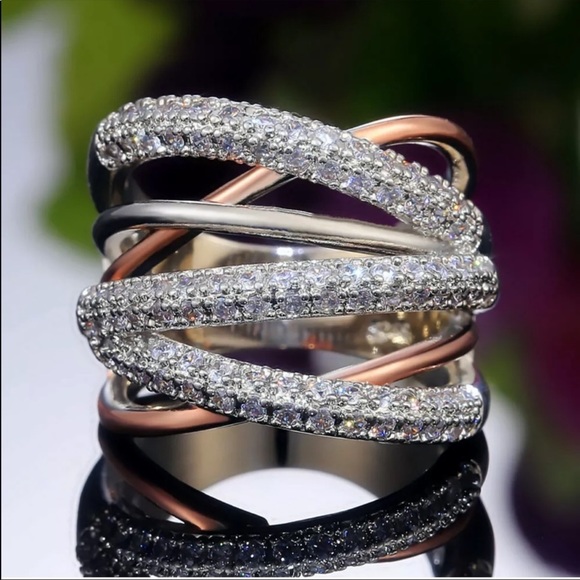 New Luxury Two-Tone Created White Sapphire Cross O - Picture 2 of 3